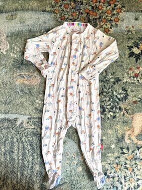 Magnetic Me Cream One-Piece Footed Pajamas with Construction Print